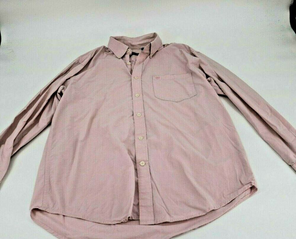IZOD Men's Button Down Shirt Career Business Salmon Pink Plaid Size Medium